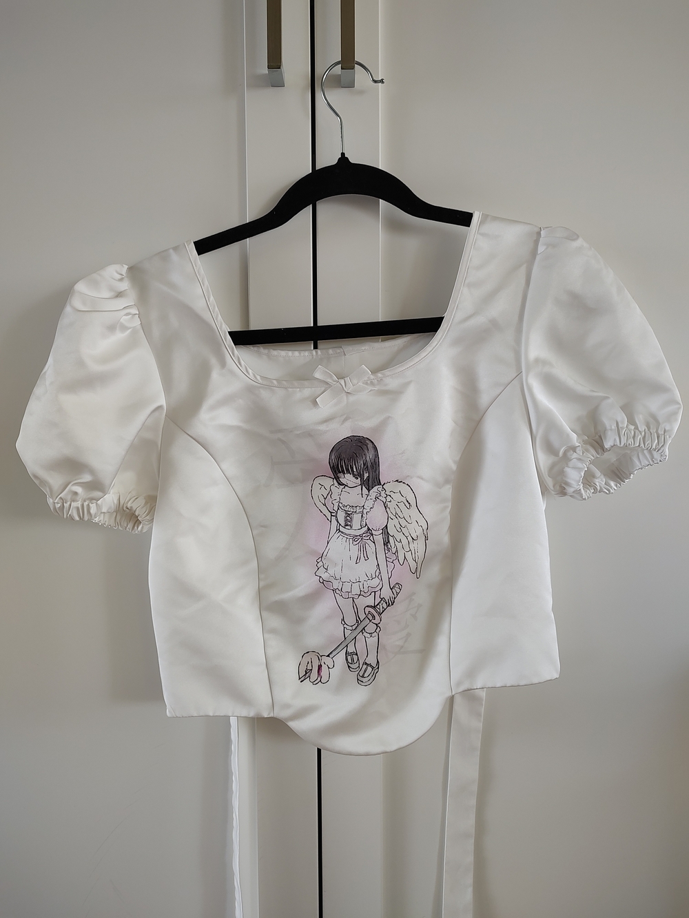 White Satin Puff-Sleeve Top - Angel Top From Day-to-day - Picture 1 of 3
